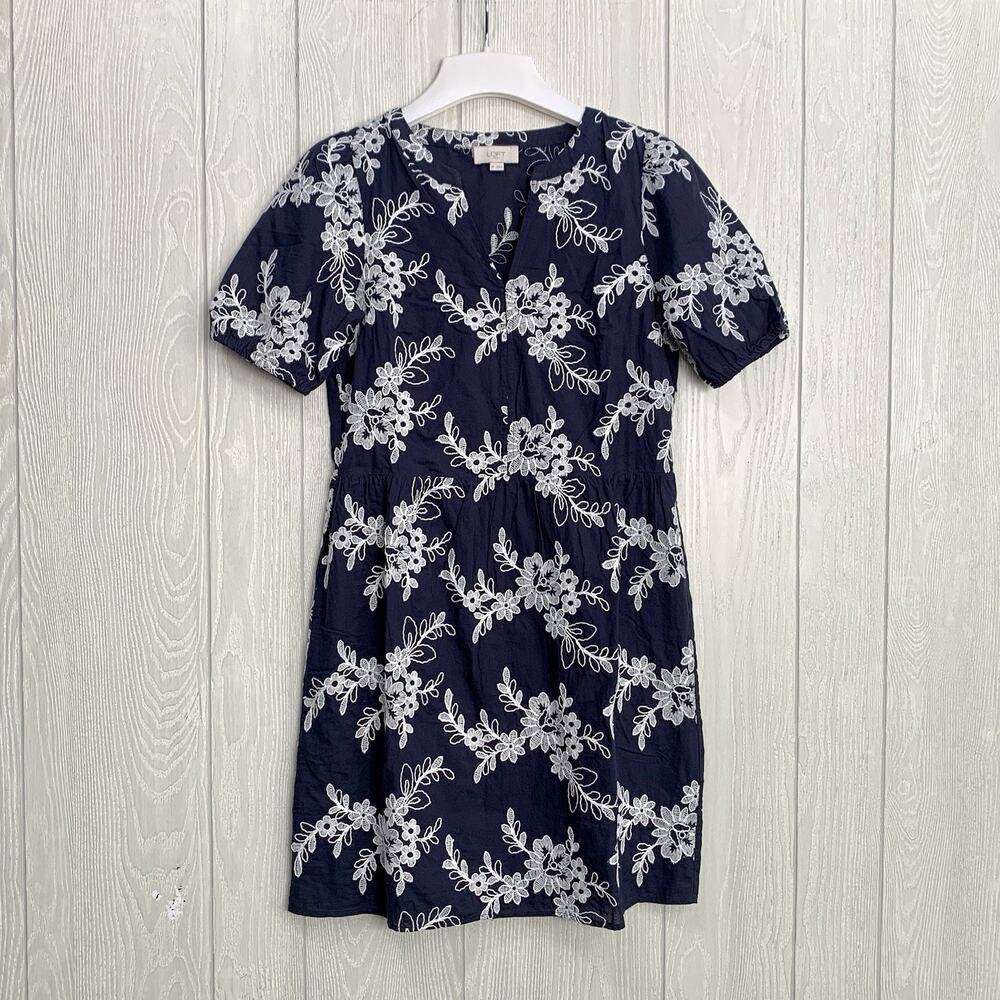 LOFT Blue White Embroidered Short Sleeve Dress XS